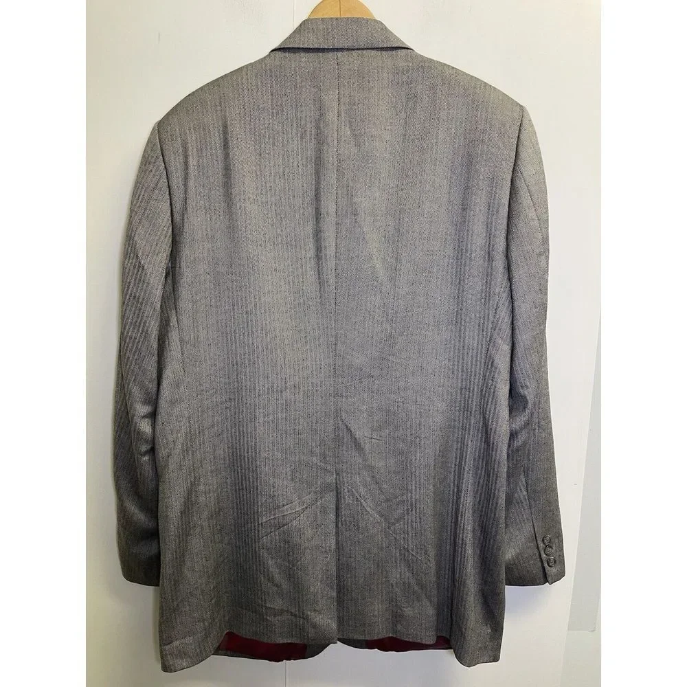 Alan Flusser Men's Blazer 44L Sport Coat Jacket Gray Herringbone Wool/Silk Blend